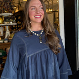 Tasha Navy Contrast Stitch Dress