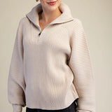 Isla Ribbed Front Zip Sweater