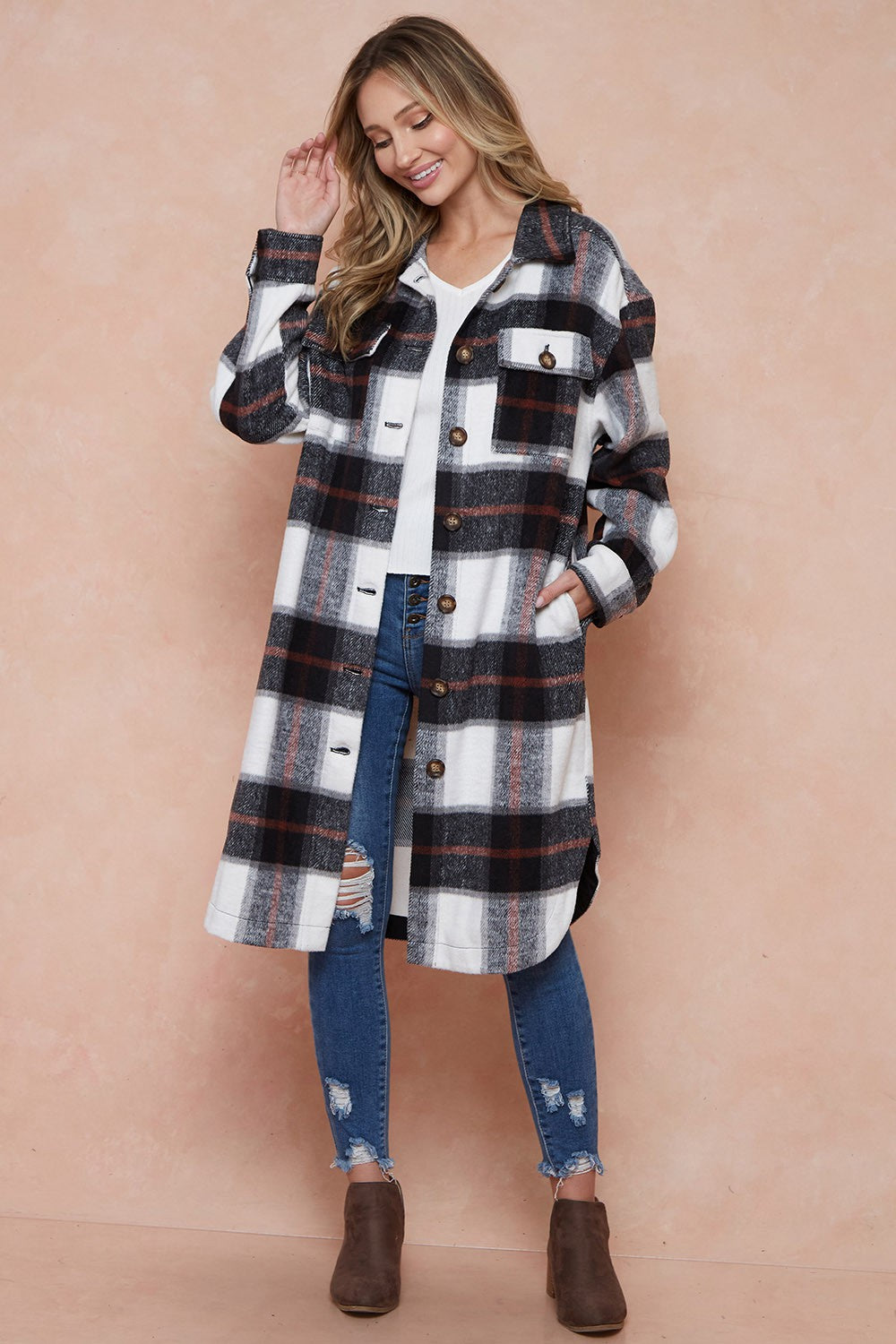 Emilia Plaid Long Coat