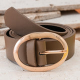 Wide Leather Belt w/Oval Buckle