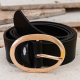 Wide Leather Belt w/Oval Buckle