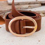 Wide Leather Belt w/Oval Buckle