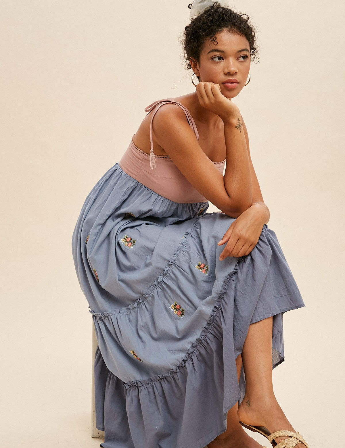 Sofia Colorblock Embroidered Dress