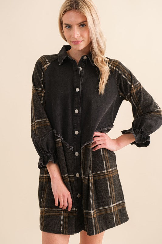 Ashton Denim & Plaid Dress