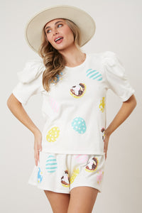 Easter Egg-Bunny Sequined Top