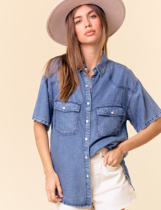 Charlotte Denim Button Up Top