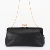 Lola Black Faux Leather Oversized Clutch with Gold Chain