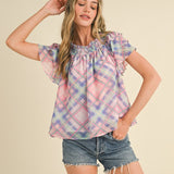 Carrie Smocked Plaid Top