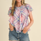 Carrie Smocked Plaid Top