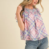 Carrie Smocked Plaid Top