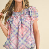 Carrie Smocked Plaid Top