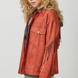 Mara Fringe Detail Suede Shirt Jacket