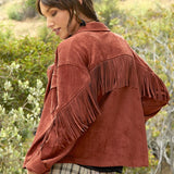 Mara Fringe Detail Suede Shirt Jacket