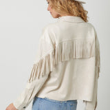 Mara Fringe Detail Suede Shirt Jacket