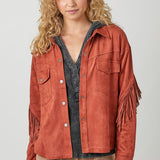 Mara Fringe Detail Suede Shirt Jacket