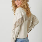 Mara Fringe Detail Suede Shirt Jacket