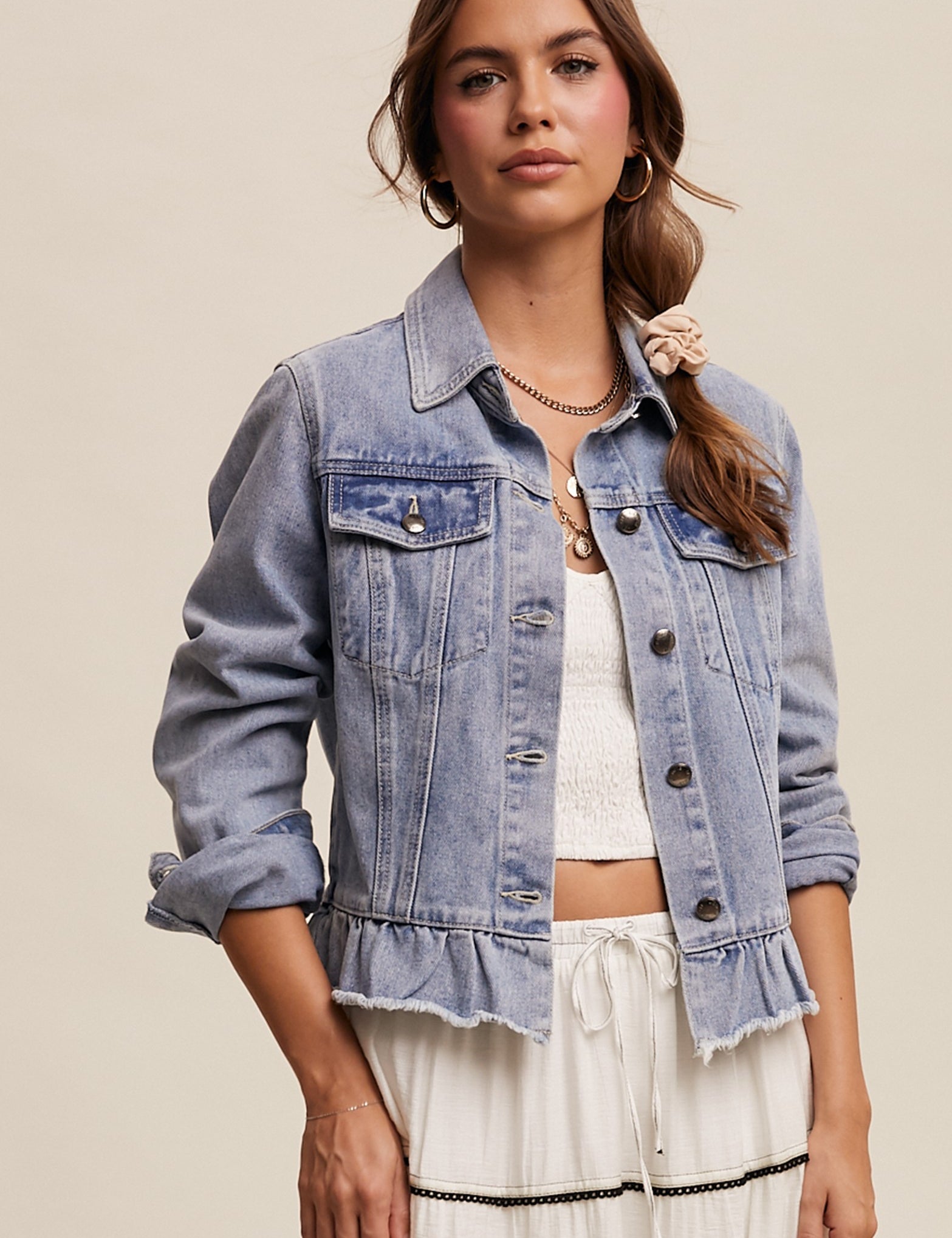 Jenny Ruffle Hem Denim Jacket