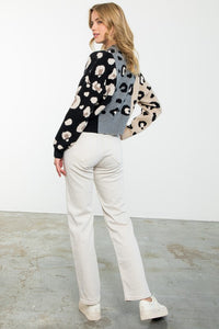 Heather Color Block Cheetah Sweater