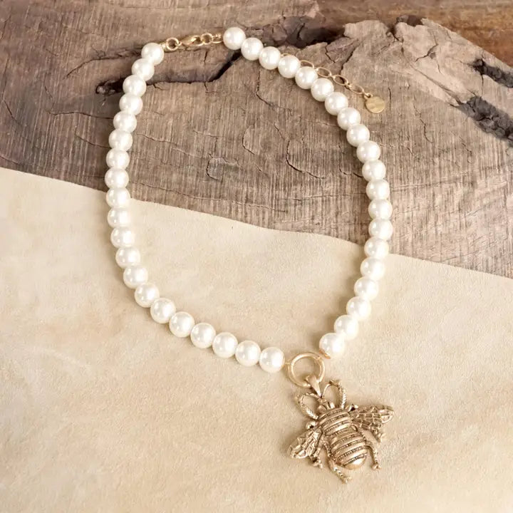 Bee Necklace W/ Pearls
