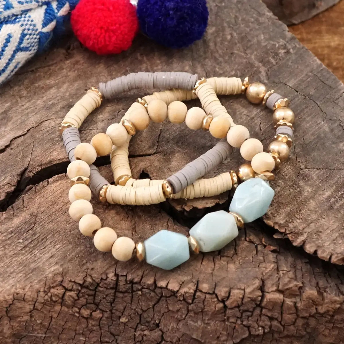 Boho Wood Beads and Green Amazonite Chunky Beads