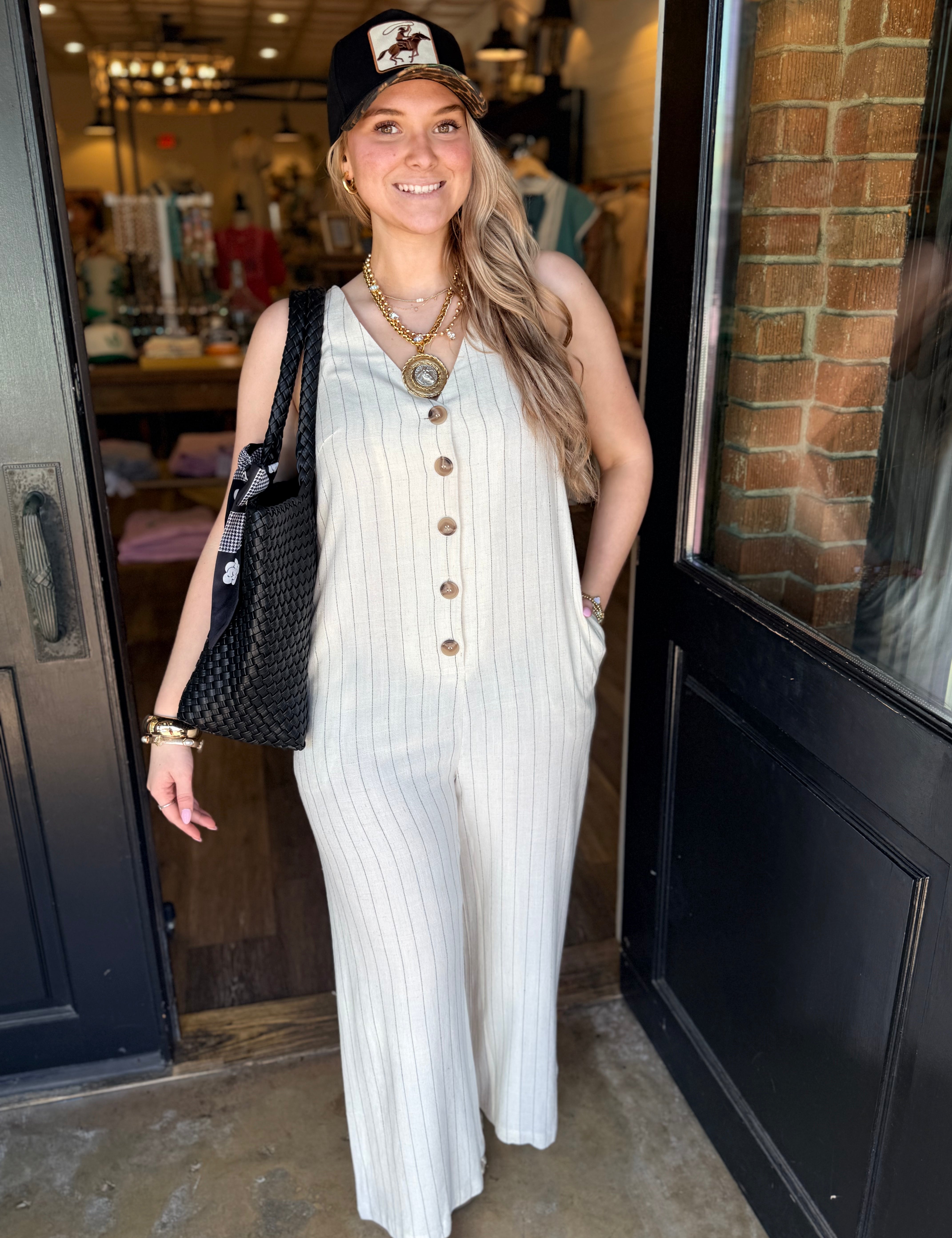 pinstriped jumpsuit 