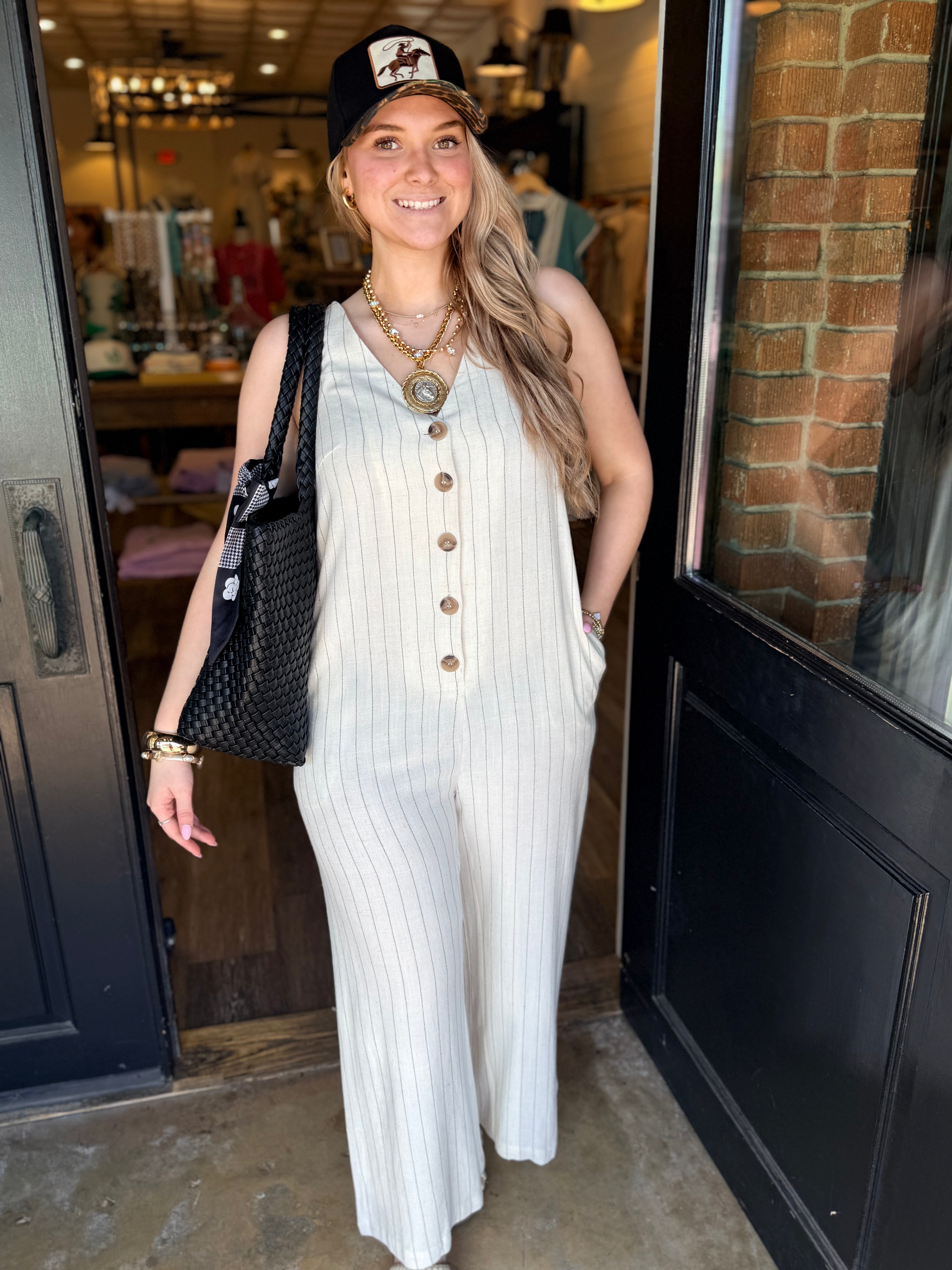 pinstriped jumpsuit 