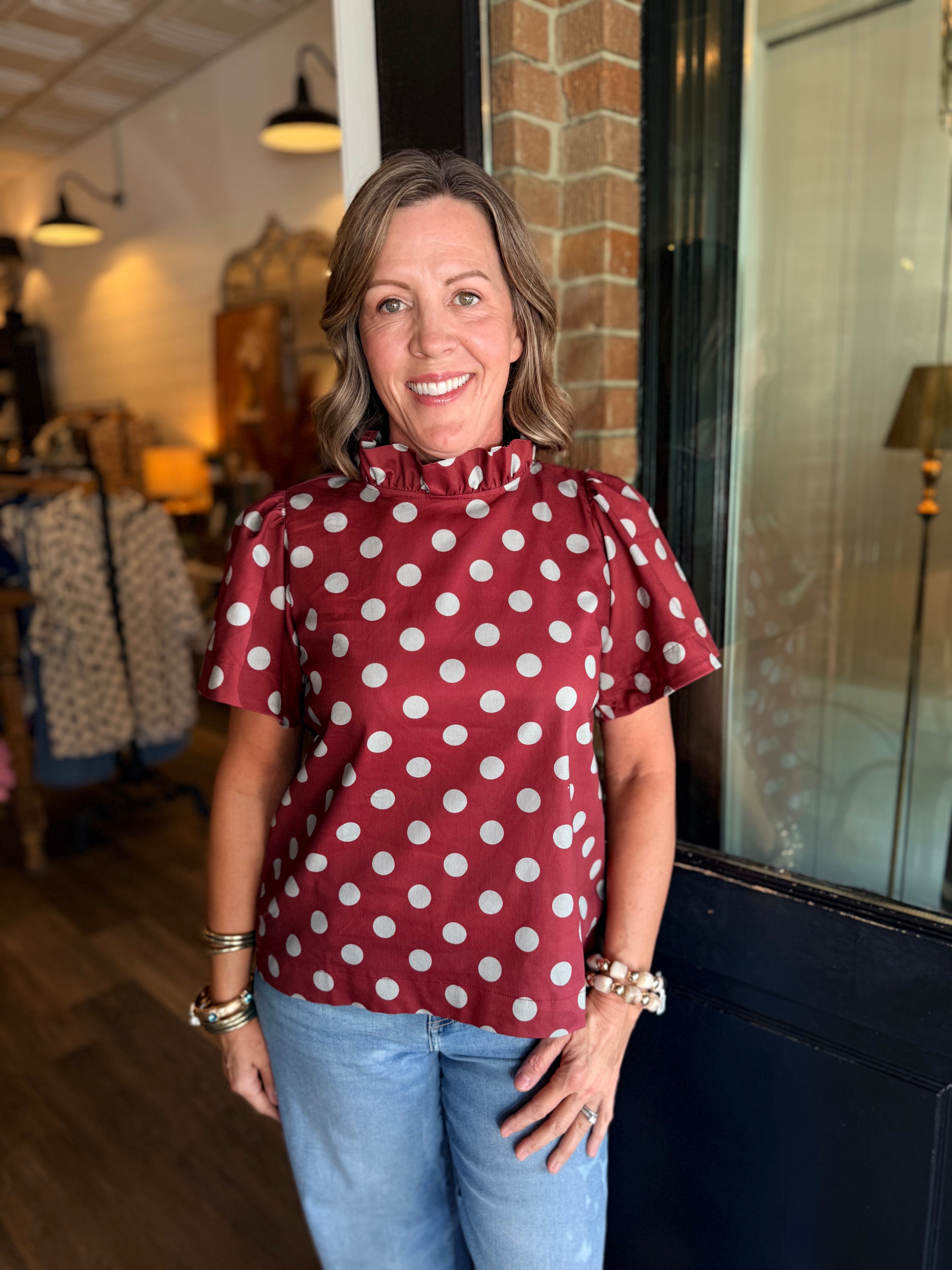 Mina Polka Dot Ruffle Top
