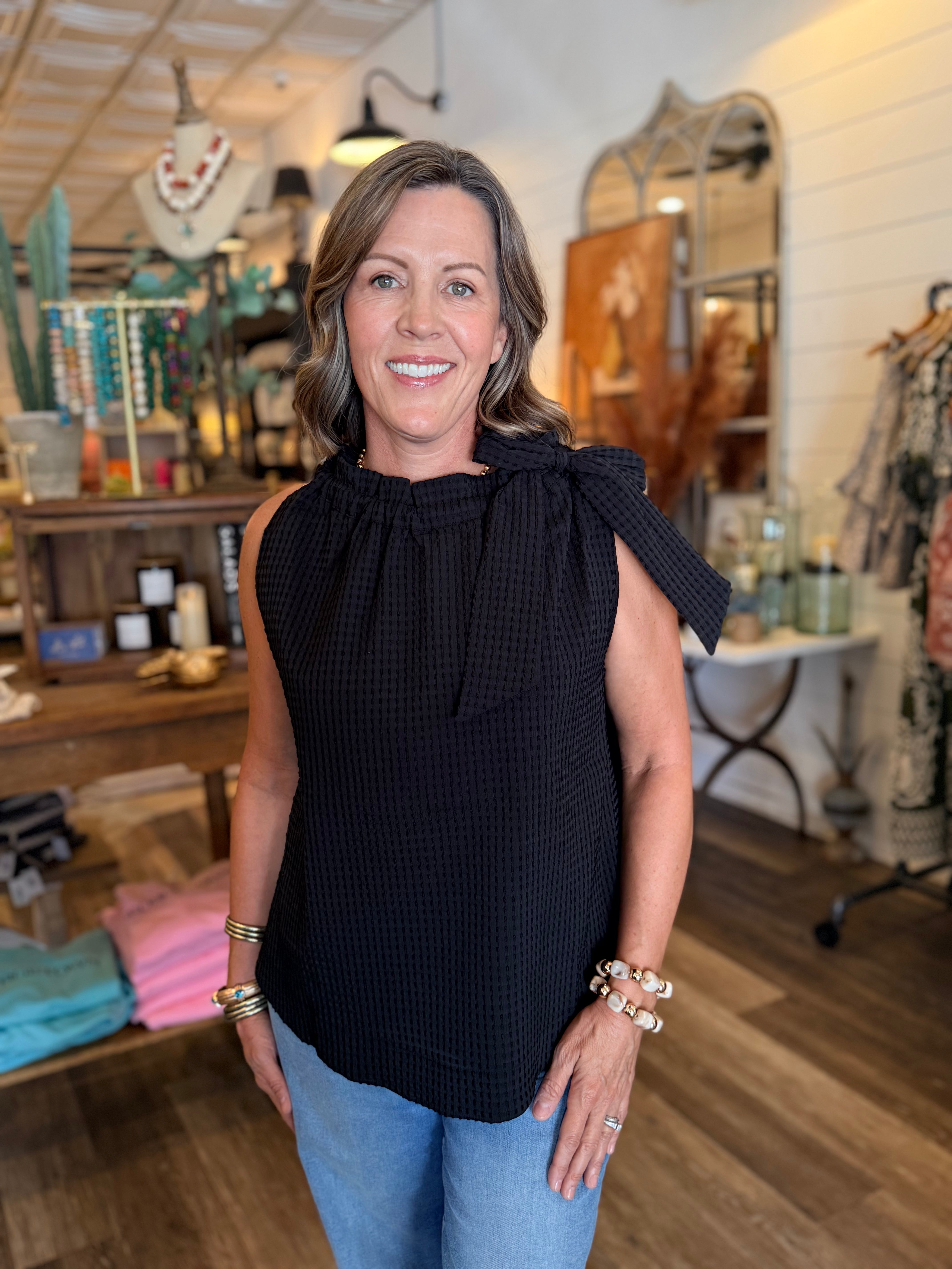 Birdie Ruffle Neck Tie Top