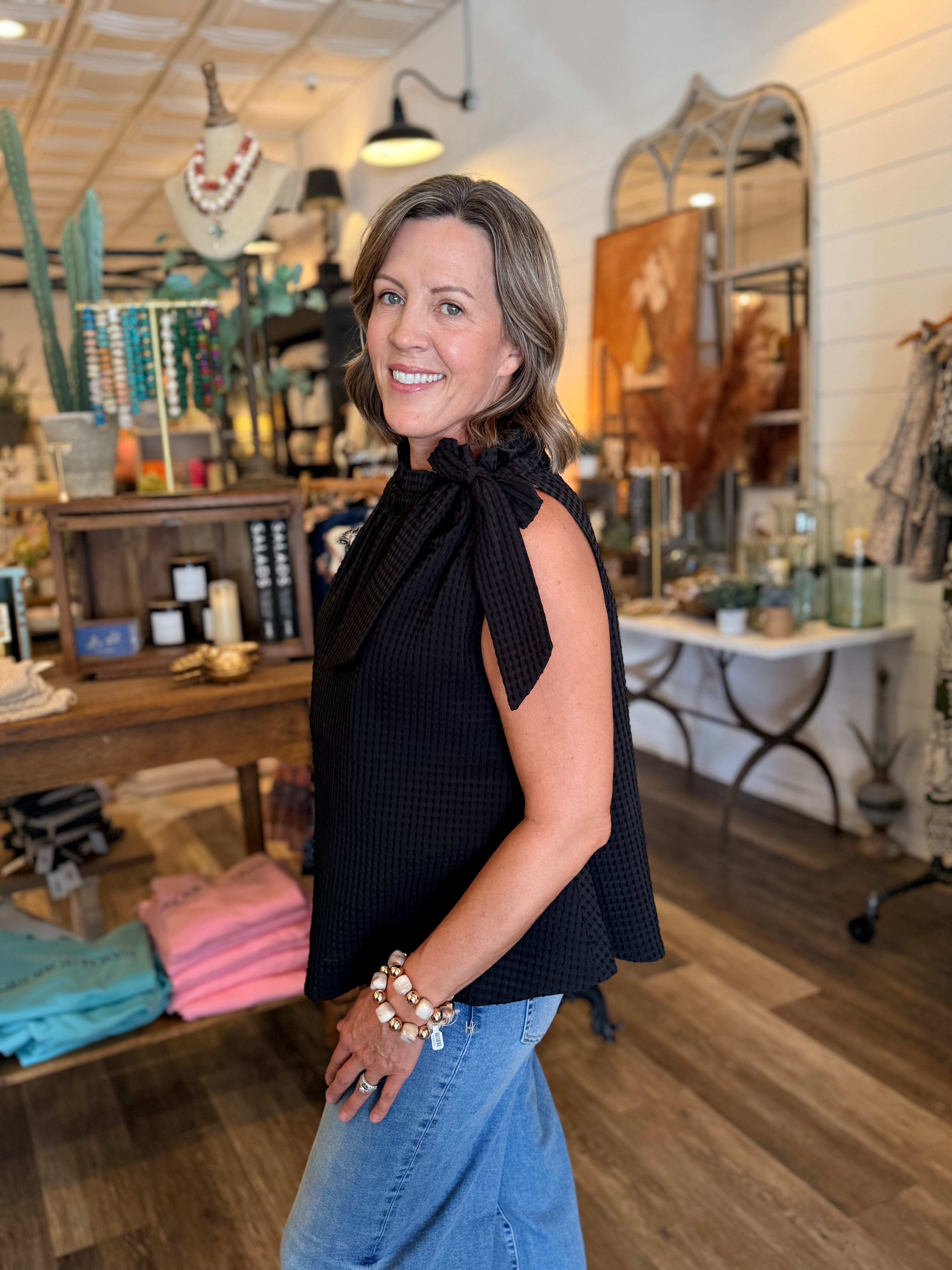 Birdie Ruffle Neck Tie Top