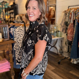 Candice Border Print Puff Sleeve Top