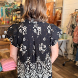 Candice Border Print Puff Sleeve Top