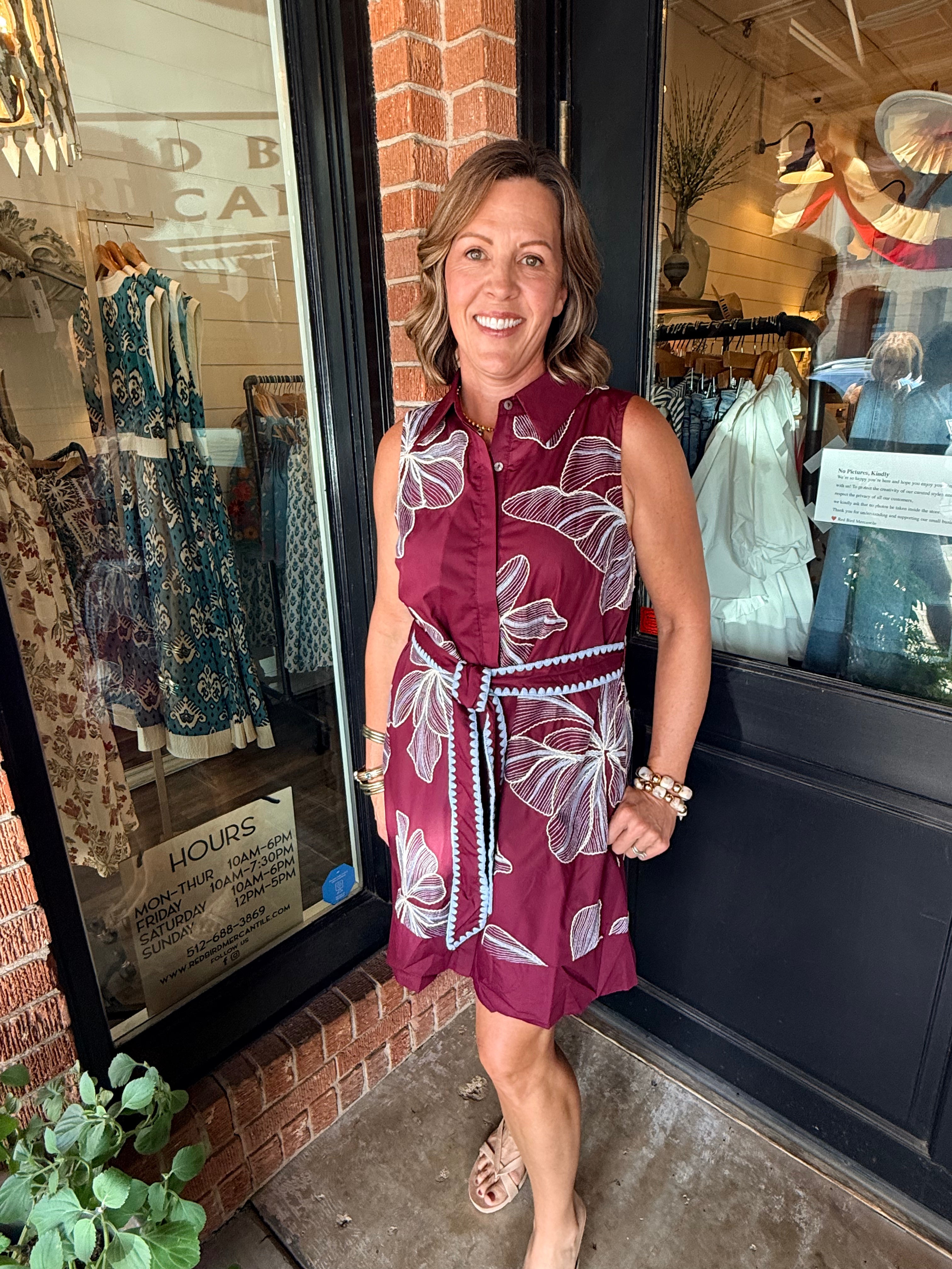Lacy Floral Embroidered Belted Mini Dress