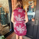 Lacy Floral Embroidered Belted Mini Dress