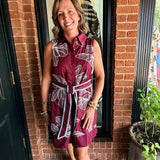 Lacy Floral Embroidered Belted Mini Dress