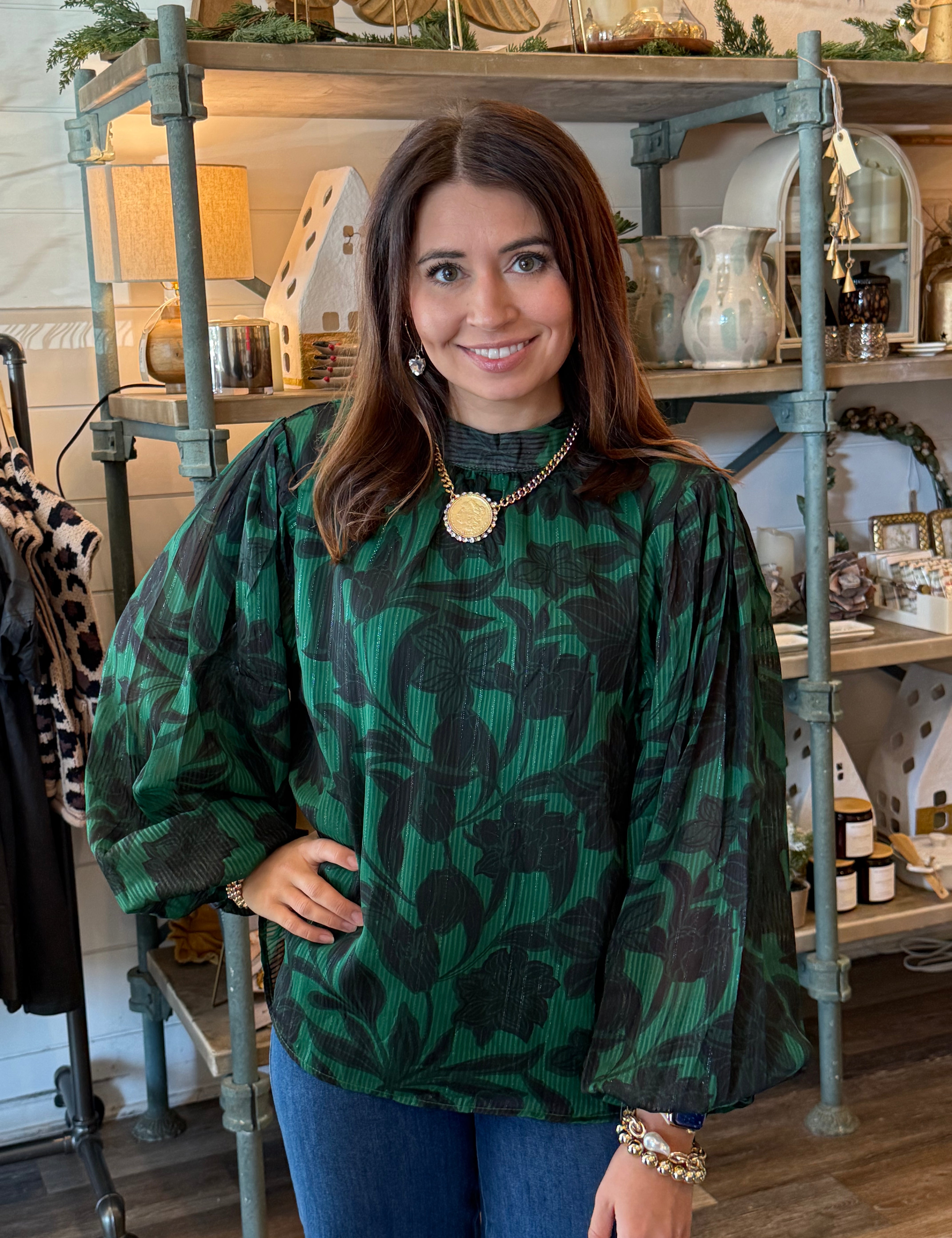 Janice Green Floral Blouse