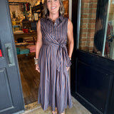 Aster Striped Tie Front Midi Dress