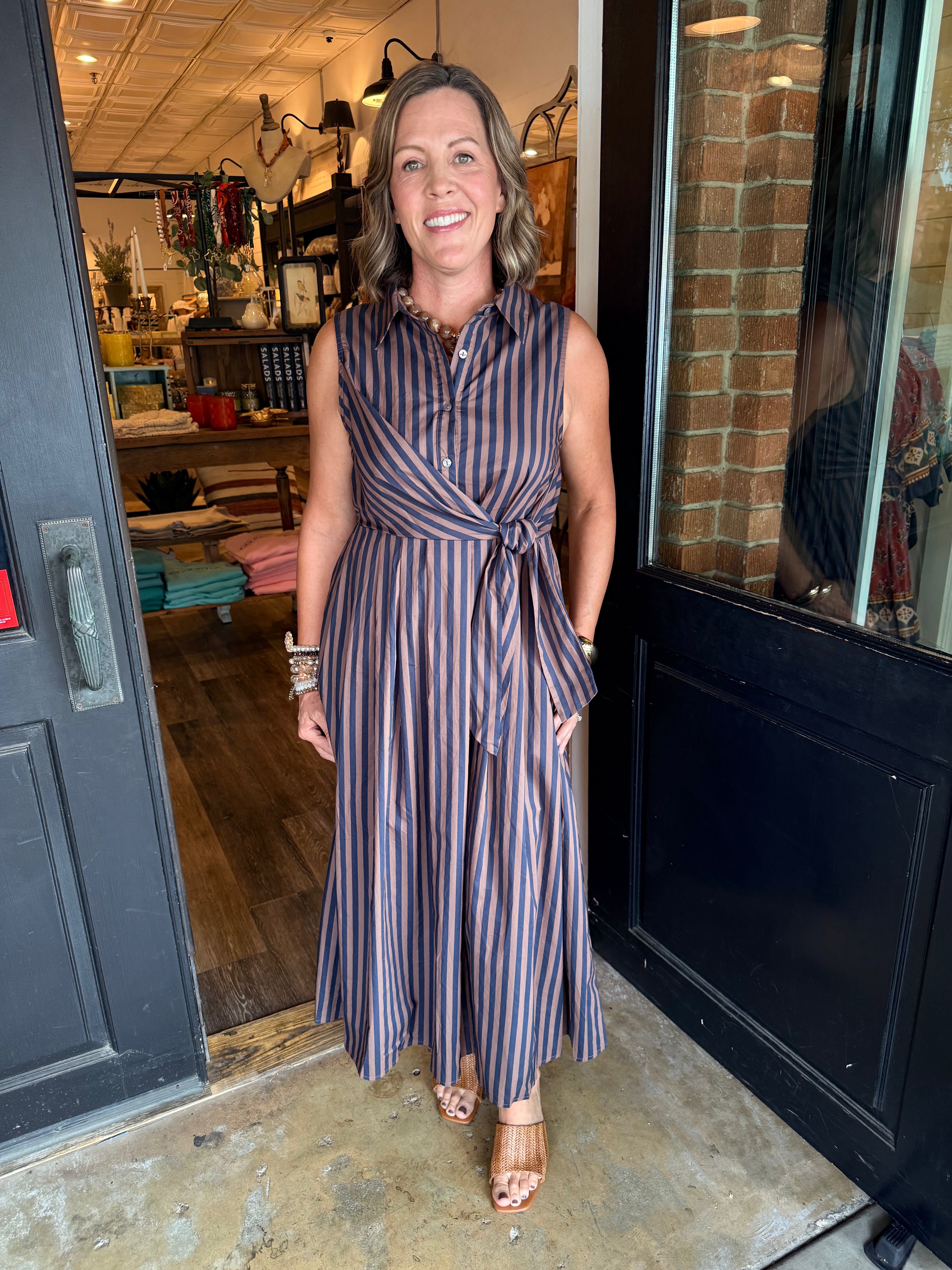 Aster Striped Tie Front Midi Dress