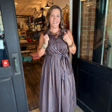 Aster Striped Tie Front Midi Dress
