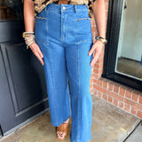 Rose Scallop Pocket Wide Leg Jeans