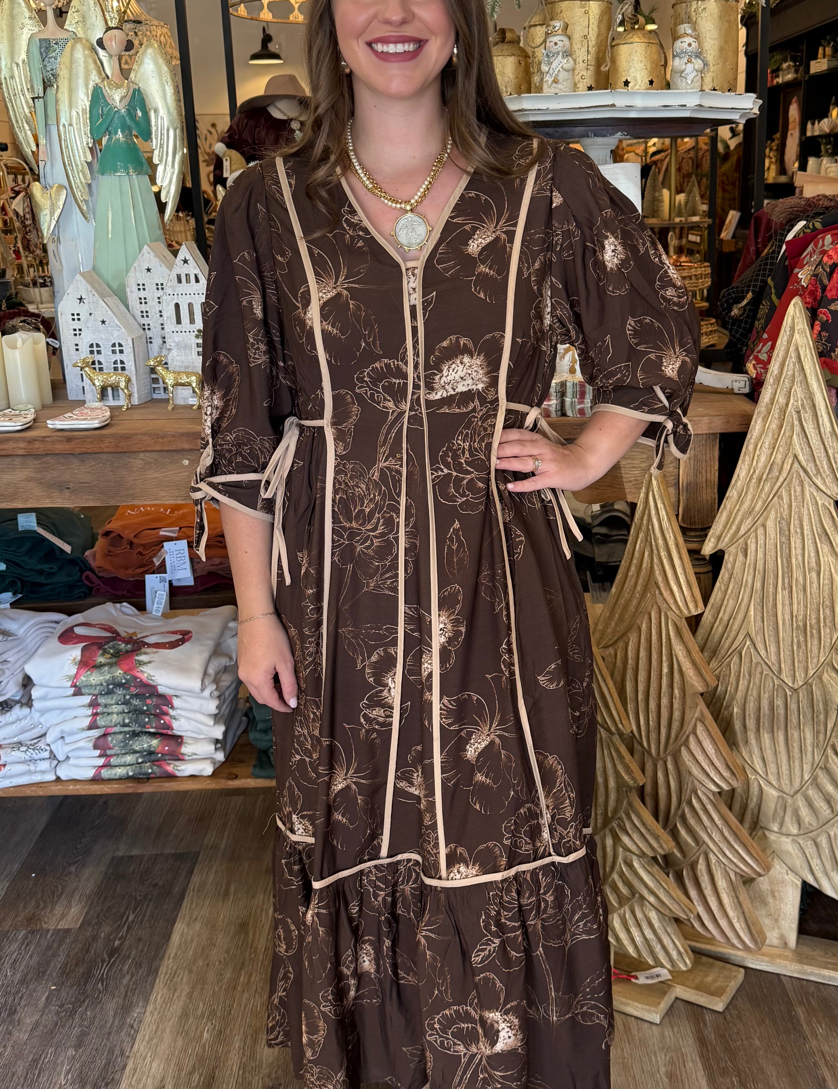 Deborah Botanical Print Midi Dress