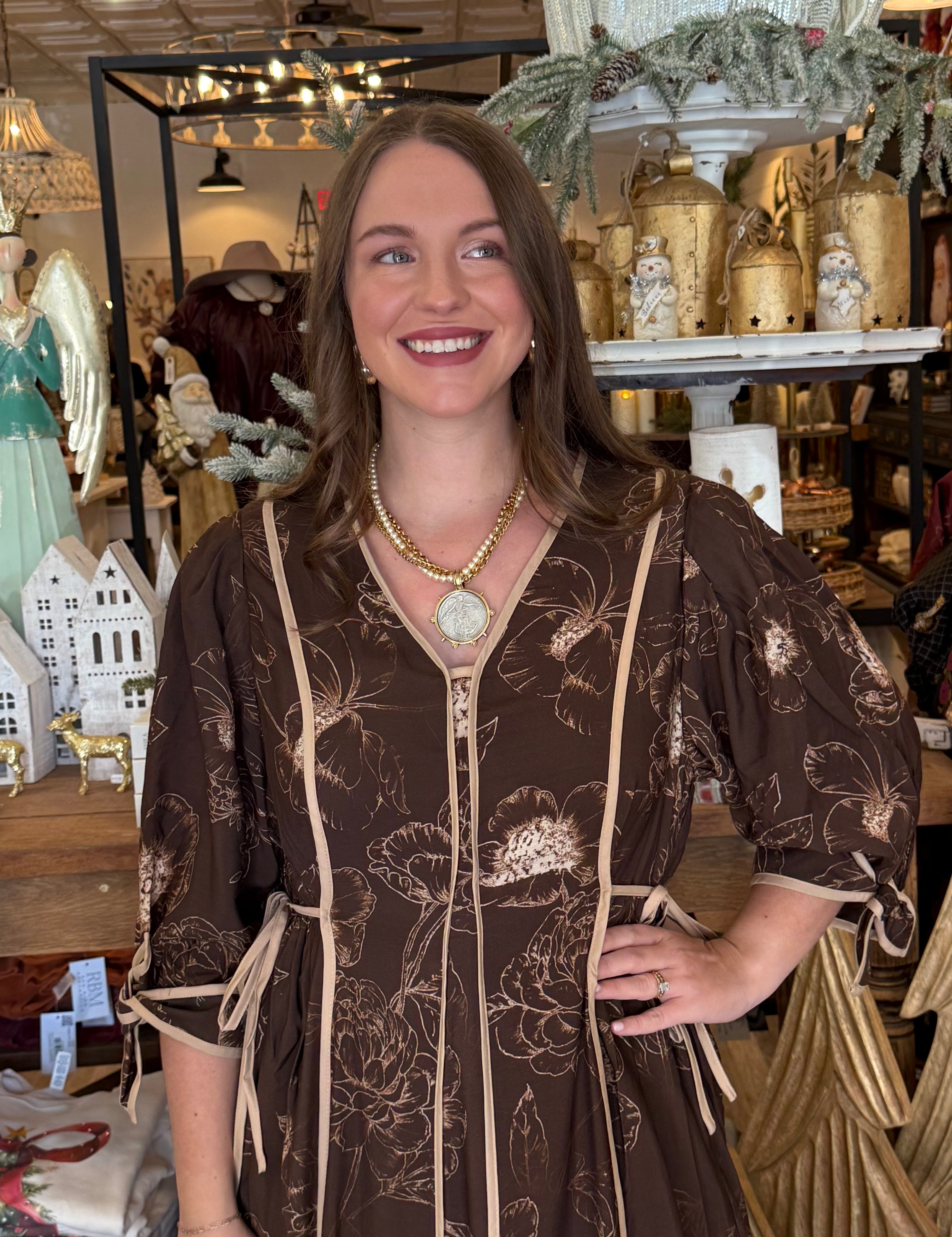 Deborah Botanical Print Midi Dress