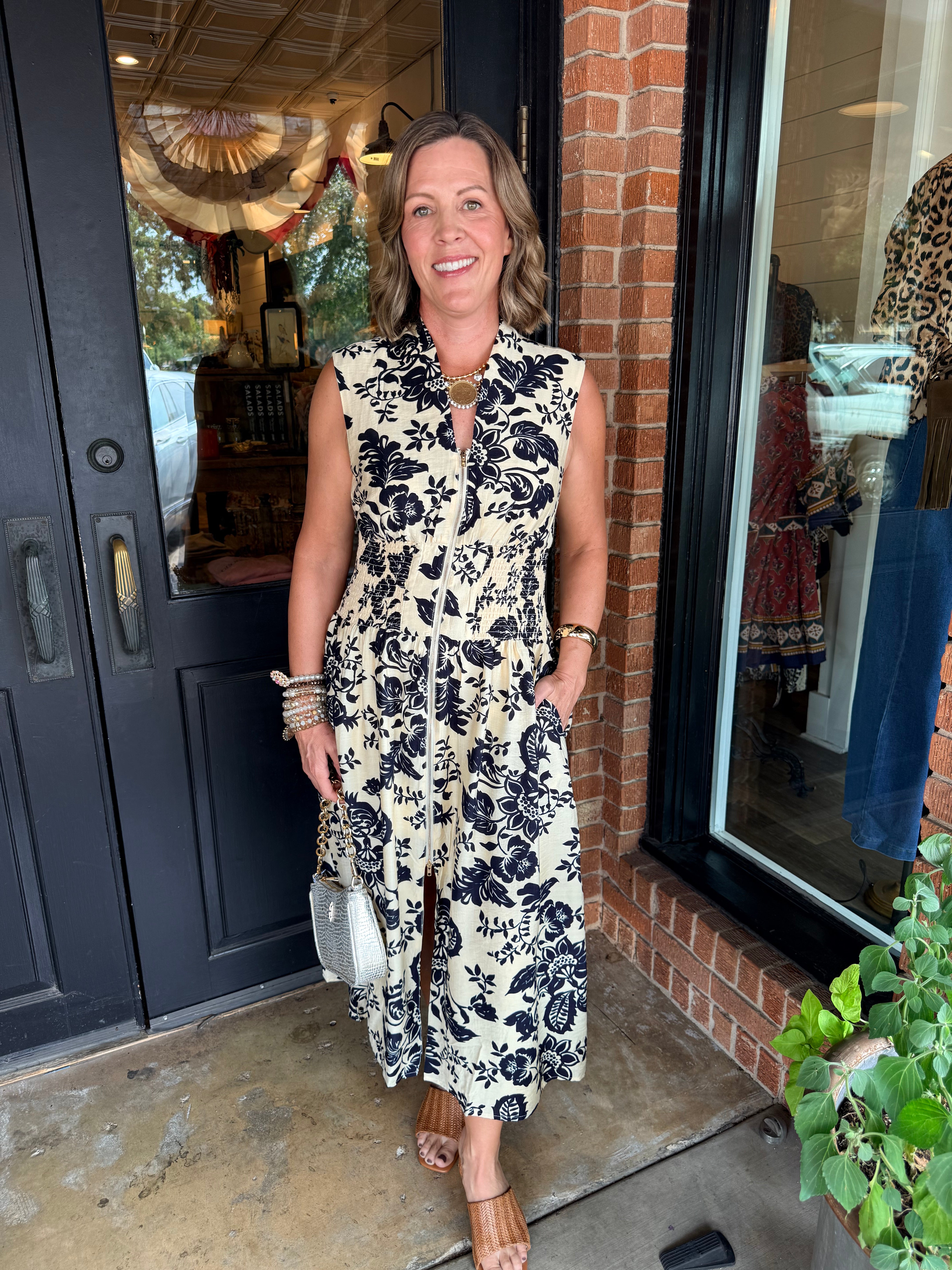 Ashley Paisley Zip Front Midi Dress