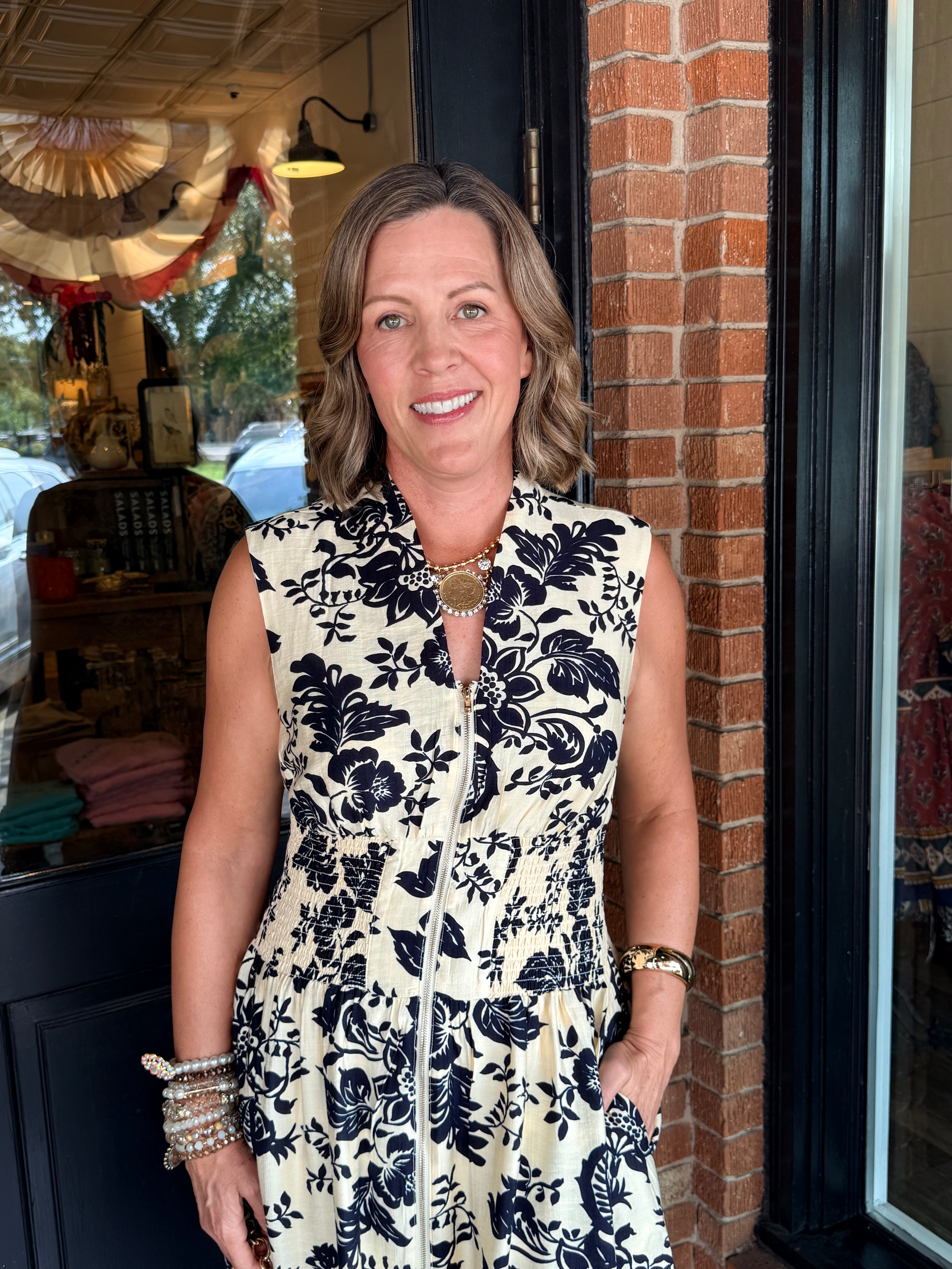 Ashley Paisley Zip Front Midi Dress