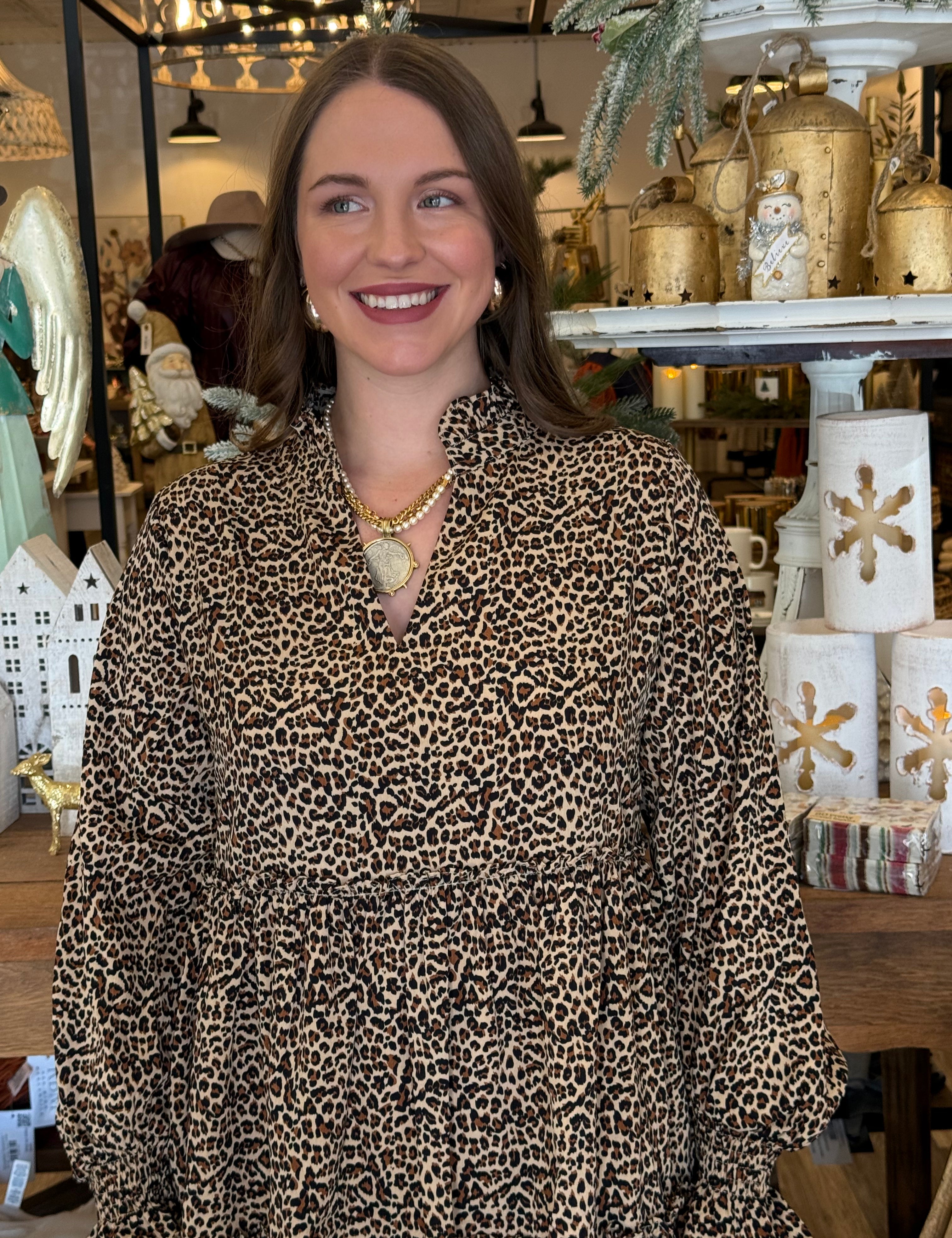 Megan Long Sleeve Leopard Dress