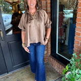 Kayla Half Zip Puff Sleeve Top