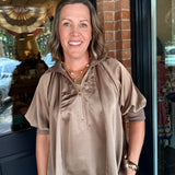 Kayla Half Zip Puff Sleeve Top