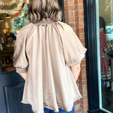 Kayla Half Zip Puff Sleeve Top