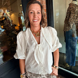 Emma Bow Button Down Top