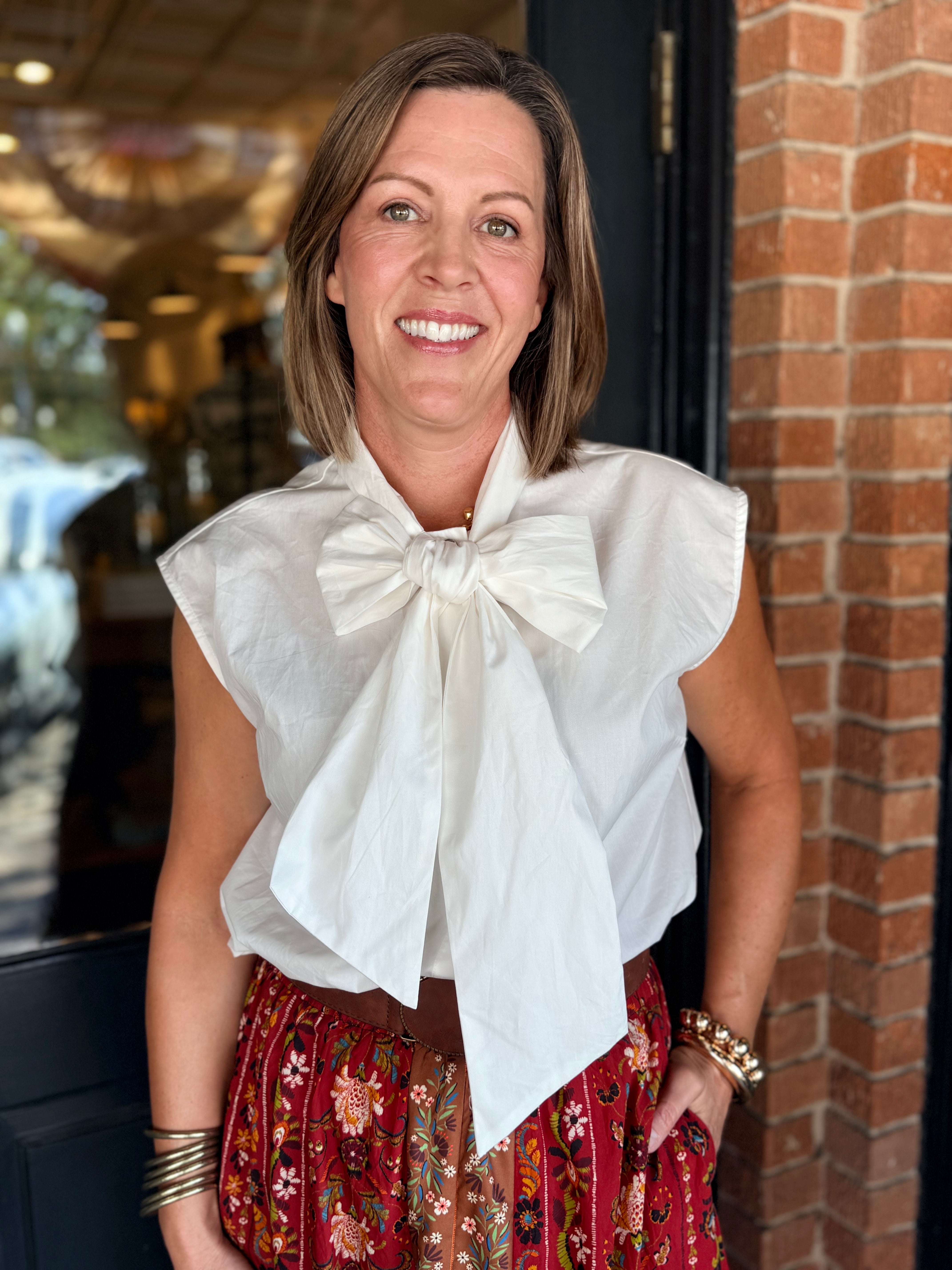 Greta Bow Tie Button Down Top