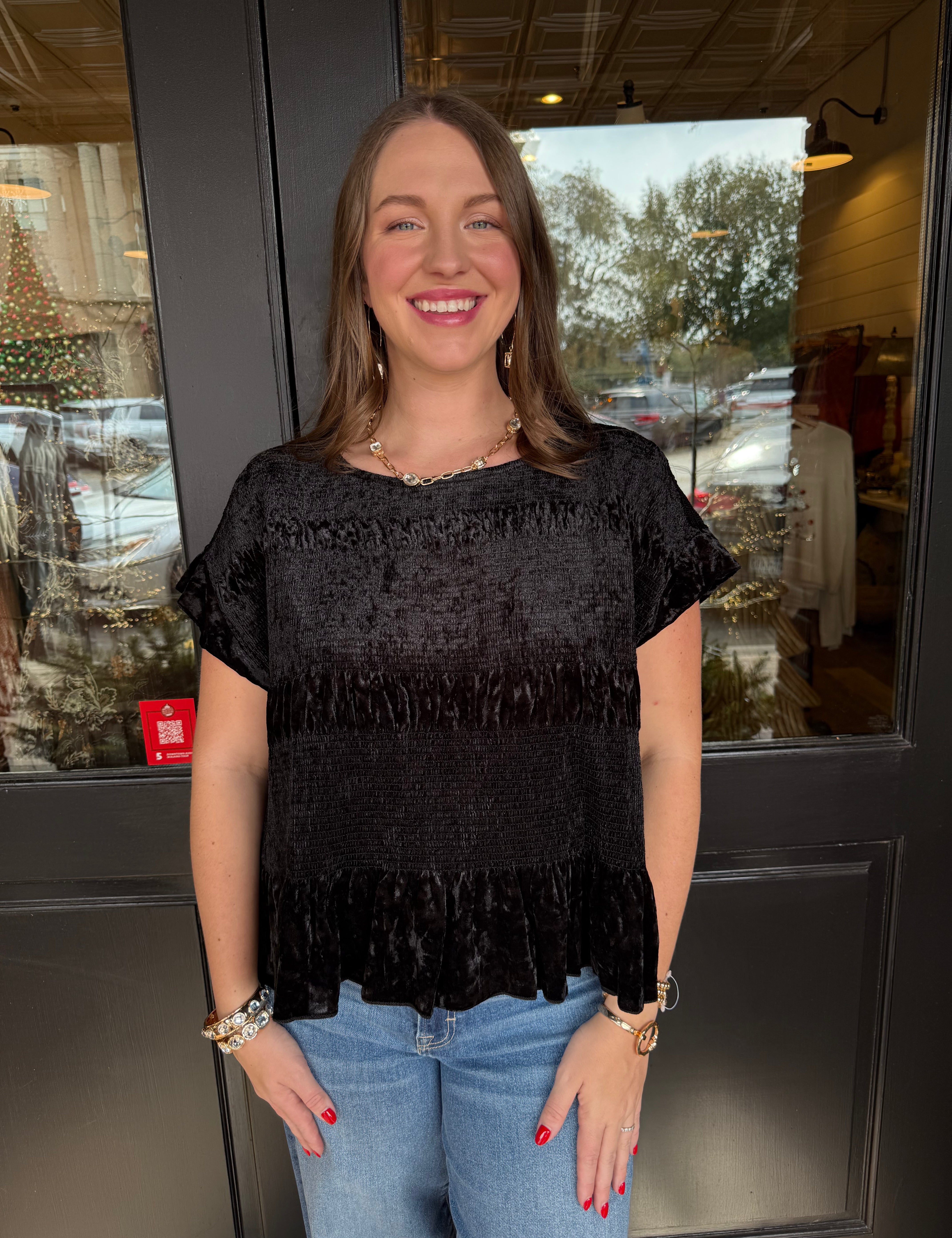 Kim Velvet Smocked Top